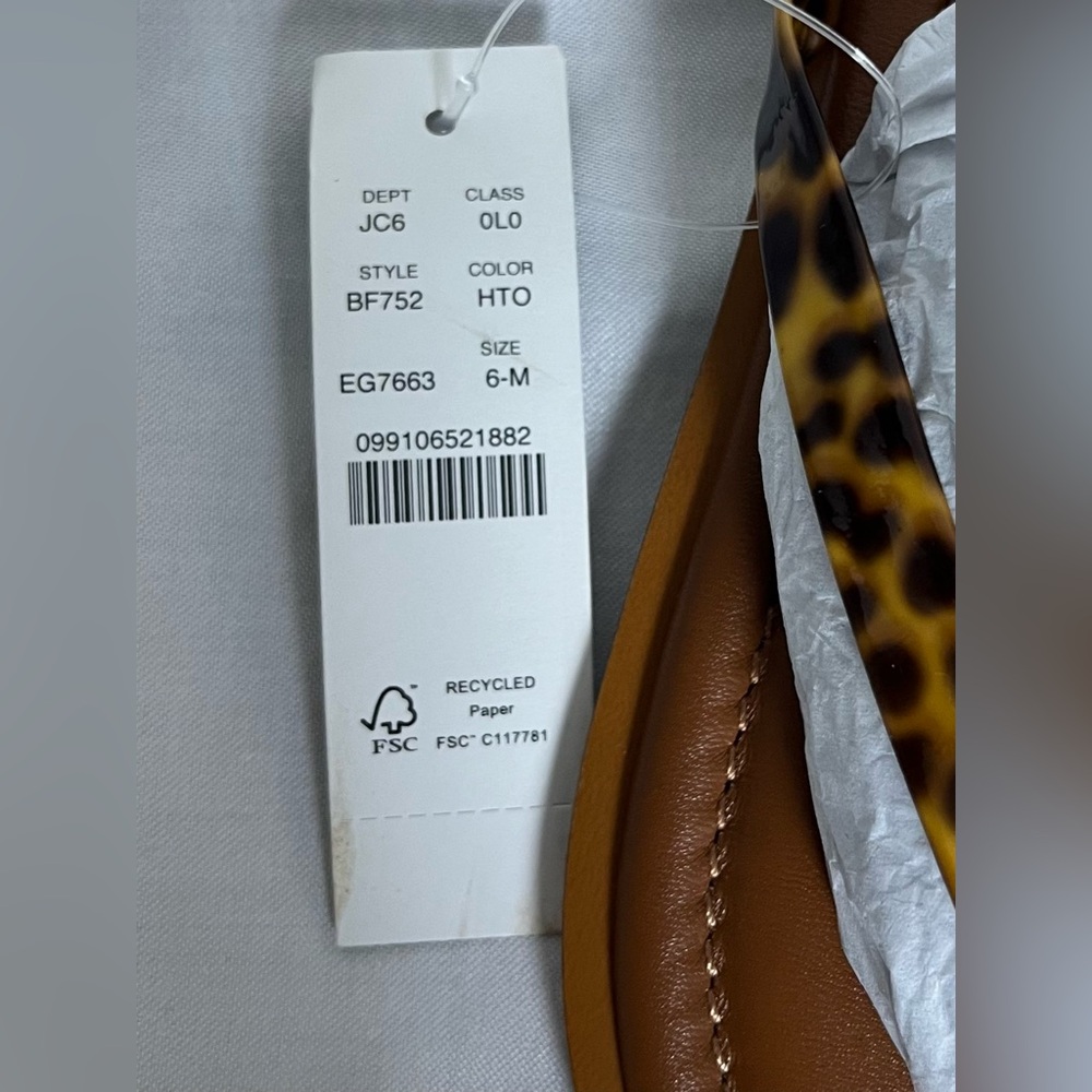 NWT- J Crew Leopard Print Genuine Leather Thong Flip Flop Sandals - Tan - Sz 6 - Picture 4 of 7